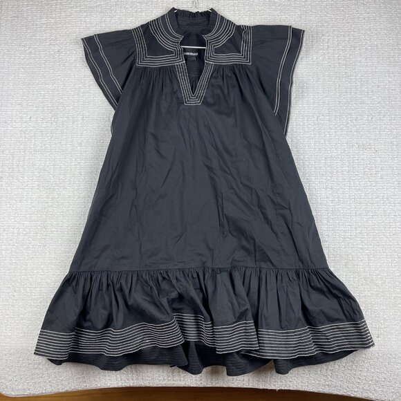 Sabina Musayev Black Ruffle Mini Dress V Neck Black / White Summer Sz S - Picture 1 of 16